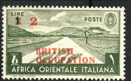 British Occupation AOI 1941 Sass. N. 7 -  Lire 2 Su 1 Verde Oliva. **MNH LUX Cat € 500 Firma A. Diena - Unused Stamps