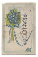 Delcampe - Carte En Celluloïd. Bouquet De Fleurs Bleues Et Ruban:" Gage D'affection". Dorée - Sonstige & Ohne Zuordnung