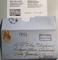 BELLINZONA (TI)1855 Strubel Brief>Como LOMBARDO VENETO. Schweiz 1854 25B Attest Rellstab(lettre Suisse Italia RL Cover - Briefe U. Dokumente
