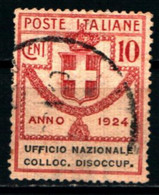 40192) ITALIA-10 C. Ufficio Nazionale Collocamento Disoccupati - Enti Semistatali - Marzo 1924 -USATO - Portomarken