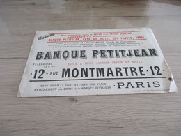 Buvard Pub Publicitaire Paris Banque Petijean 12 Rue Montmartre Pli Archivage - Bank En Verzekering