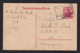 DDZ 406 - Zivilarbeiterpostkarte Etappen GENT 1917 Vers ZAB 11 - Cote SBEP Entier Postal 40 EUR - OC26/37 Territori Tappe