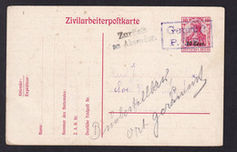 DDZ 407 - Zivilarbeiterpostkarte (Texte Effacé) Etappen GENT - ZURUCK An ABSENDER - Cote SBEP Entier Postal 100 EUR - OC26/37 Etappengebied.