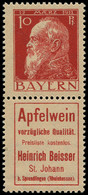 ** ALL.  BAVIERE - Timbres De Carnets - Michel S. 5.5 (R 56/78 III), Publicité Verticale "Apfelwein": 10fp. Rouge - Other & Unclassified