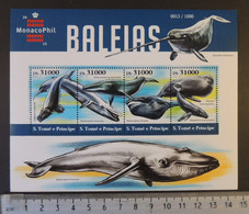 St Thomas 2015 Whales Marine Life Monacophil Stamp Exhibition M/sheet Mnh - Ganze Bögen