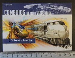 St Thomas 2015 High Speed Trains Railways Transport Shinkansen Eurostar S/sheet Mnh - Hojas Completas