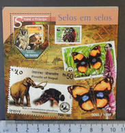 St Thomas 2015 Stamp On Stamp Birds Owls Apes Butterflies Insects Elephants Animals S/sheet Mnh - Volledige & Onvolledige Vellen