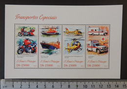 St Thomas 2013 Special Transport Rescue Helicopter Aviation Ships Motorcycles M/sheet Mnh - Volledige & Onvolledige Vellen