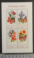 St Thomas 2013 Insects Butterflies Flowers M/sheet Mnh - Feuilles Complètes Et Multiples