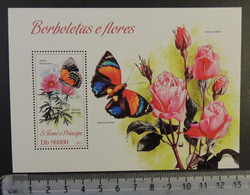 St Thomas 2013 Insects Butterflies Flowers Roses S/sheet Mnh - Feuilles Complètes Et Multiples