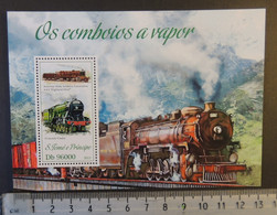 St Thomas 2013 Steam Trains Railways Transport S/sheet Mnh - Fogli Completi