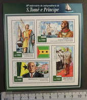 St Thomas 2015 Independence Manual Pinto De Costa Pero Escobar Ships Flags Santarem M/sheet Mnh - Feuilles Complètes Et Multiples