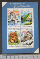 St Thomas 2014 Red List Birds Parrots Owls Birds Of Prey Apes Big Cats Endangered Animals M/sheet Mnh - Feuilles Complètes Et Multiples