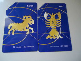 POLAND     USED CARDS  2 ZODIAC  ZODIAC SIGNS - Sternzeichen