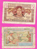 FRANCE Lot 2 Billets Tresor Français 5 Et 10 Francs Territoires Occupés - 1947 Staatskasse Frankreich