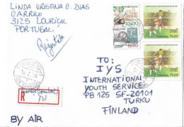 Portugal Registered Cover To Finland With Soccer Football Stamps - Covers & Documents