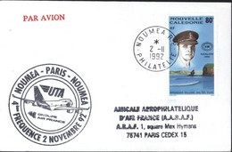 Nouvelle Calédonie Cachet Nouméa Paris Nouméa UTA Air France 4ème Fréquence 2 11 92 YT 270 Poste Aérienne - Cartas & Documentos