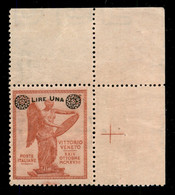 Regno - Vittorio Emanuele III - 1924 - 1 Lira Su 10 Cent (159d) Angolo Di Foglio Con Filigrana Croce - Gomma Integra - C - Autres & Non Classés