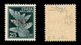 RSI - G.N.R. Brescia - Posta Aerea - 1943 - 25 Cent (117/If) Con R Accostato A N - Gomma Integra - Cert. Wolf + Cert. Ra - Autres & Non Classés