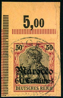 1905, 60 C. Auf 50 Pfg. Germania Obere Bogenecke Auf Briefstück "TANGER MAROCCO" - Michel 28 - Morocco (offices)