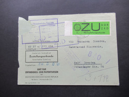 DDR 1966 Dienst ZU / Mit Zustellungsurkunde Nr.2 ZKD Amt Für Erfindungs Und Patentwesen VEB Pentacon Dresden Kinowerke - Other & Unclassified