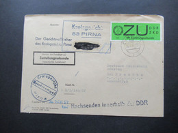 DDR 1967 Dienst ZU / Mit Zustellungsurkunde Nr.2 ZKD Kreisgericht Pirna ZKD Geschwärzt An Deutsche Reichsbahn Dresden - Other & Unclassified