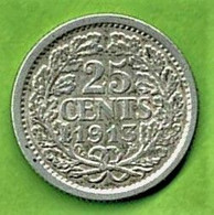 WILHELMINA /  25 CENTS 1913 / ETAT TTB - 25 Centavos