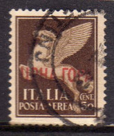 MONTENEGRO 1941 POSTA AEREA SOPRASTAMPATO D'ITALIA AIR MAIL ITALY OVERPRINTED CENT. 50c USATO USED OBLITERE' - Montenegro