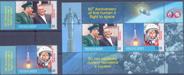 2021. Kyrgyzstan, 60y Of First Human's Flight To Space, 2v + S/s  Perf, Mint/** - Kyrgyzstan