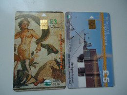 CYPRUS  2 USED  ART MOSAIC  SHIP  PORT  2 SCAN - Culture