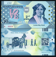 USA States, Pennsylvania, $50, Polymer, ND (2014), P-N-L, Louisa May Alcott - UNCIRCULATED - Otros – América