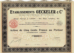 Titre Ancien - Etablissements Geckeler & Cie - Société Anonyme - Titre De 1927 - - Textiel