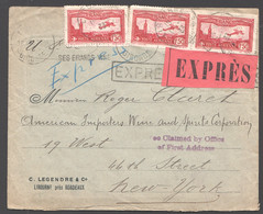 1933  Lettre Exprès De Libourne Pour New York  PA 5 X3 - 1927-1959 Covers & Documents