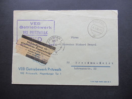DDR 1966 Dienst Zettel Aushändigung Als Gewöhnliche Postsendung ZKD VEB Getriebewerk 192 Pritzwalk Stempel 6.6.66 - Other & Unclassified