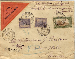 1911-  Enveloppe CHARGE ,étiquette REMBOURSEMENT  Affr. 55 C De MBAKEN / REGENCE DE TUNIS - Brieven En Documenten