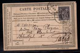BOURGES - CHER / 1878 CARTE PRECURSEUR "299 - FEVRIER 1878" POUR PARIS (ref 4047e) - Cartes Précurseurs
