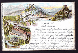 1898 Kurhaus Tarasp, Gestempelt Vulpera Nach München. 2 Bildrige Litho Karte. Rechter Rand Etwas Oxydiert. - Tarasp