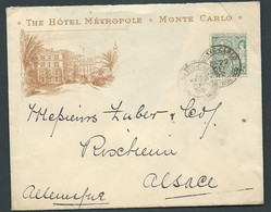 Monaco - Yt N° 16 , OBL. CAD Monté-carlo 22/12/1892 , / Enveloppe Illustrée " The Hotel Métropole Monté Carlo  Mald 7901 - Storia Postale