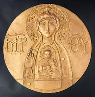 Madonna Con Bambino Stile Orientale Grande Placca Bronzea 29,5 Circolare Otre 4 Kg Uniface - Royal/Of Nobility