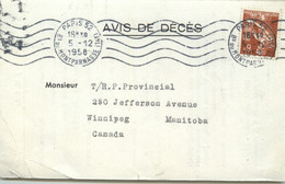 1958  RARE Tarif Postal Frontalier  Imprimés  Pour Le Canada  Moissonneuse  8fr Yv 1115 Seul - Postal Rates