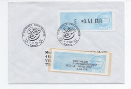 L'EURO,  ATM, LISA1, Ecopli, FDC, E 0.41€ Et LE RECU. 08/02/2002, 3ème BIENALE PHILATELIQUE. PARIS. - 1999-2009 Illustrated Franking Labels