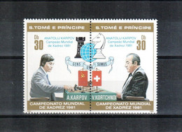 1981 San Tome And Principe Chess MNH ** BLUE OVERPRINT - RARE - Schach