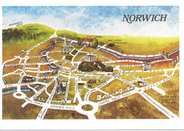 MAP OF NORWICH CITY, NORFOLK, ENGLAND. UNUSED POSTCARD  Ph3 - Norwich