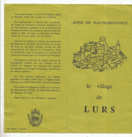 Dépliant Touristique ,le Village De LURS , Alpes De Haute-Provence , 4 Pages , Plan , Frais Fr 1.65 E - Tourism Brochures