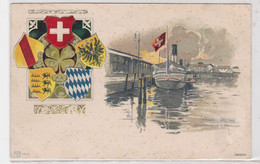 91271 Präge Passepartout AK Romanshorn Mit Dampfer 1902 - Romanshorn