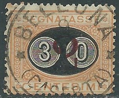 1890-91 REGNO SEGNATASSE USATO SOPRASTAMPATO 30 SU 2 CENT - RE31-8 - Portomarken