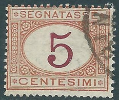 1890-94 REGNO SEGNATASSE USATO 5 CENT - RE31-6 - Segnatasse