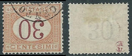 1890-94 REGNO SEGNATASSE USATO 30 CENT VARIETà CIFRA CAPOVOLTA - RE31-7 - Strafport