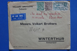 U4 INDE BELLE LETTRE RARE  1948 PERFORATED POUR WINTERTHUR SUISSE VIA MADRAS + BLOCS DE 6  T.P + AFFRANC. INTERESSANT - Lettres & Documents