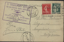 Cachet 1er Transport Aérien De Courrier Sans Surtaxe 1 9 1937 France Belgique Pays-Bas Suède Norvège Danemark - 1960-.... Lettres & Documents